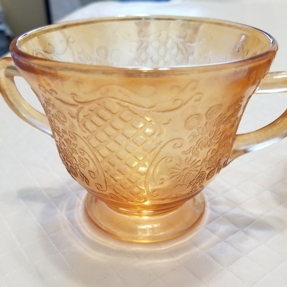 Amber etched glass open sugar and creamer - Picture 2 of 6